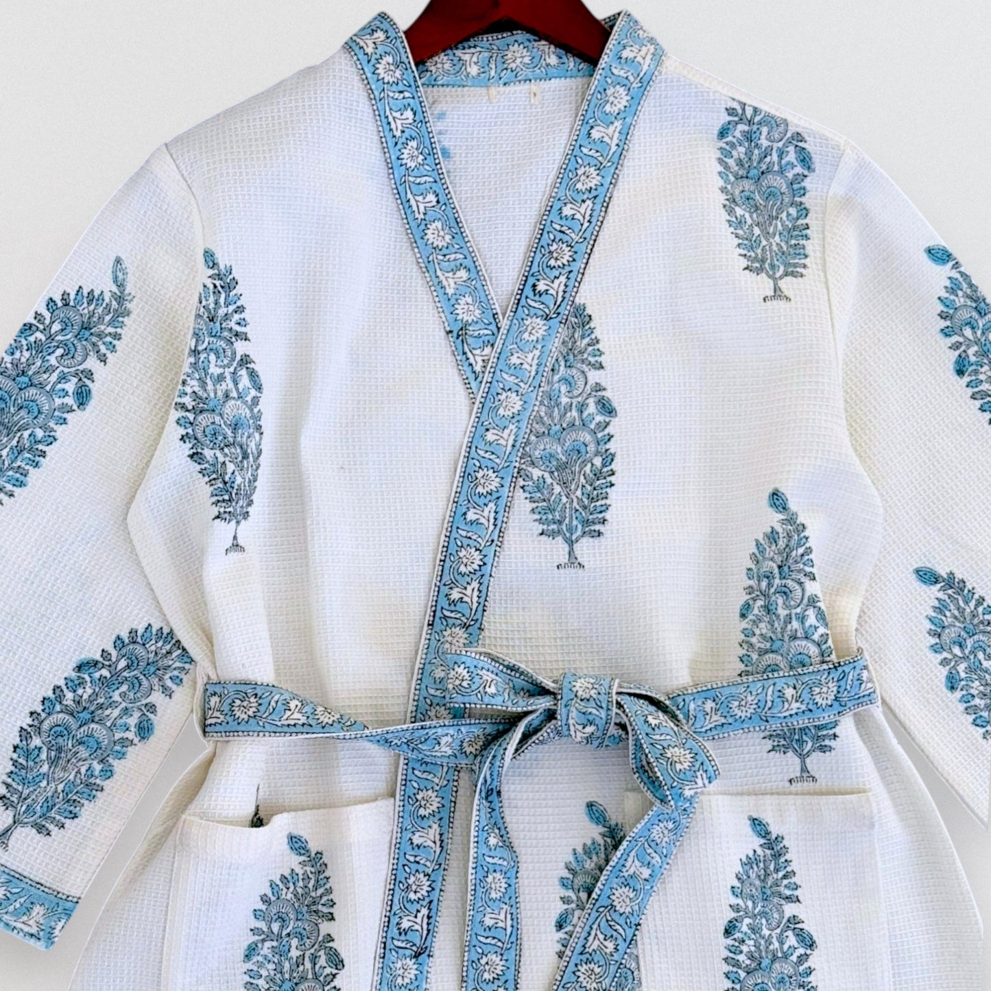 Hand Printed Bathrobe | Blue Paisley