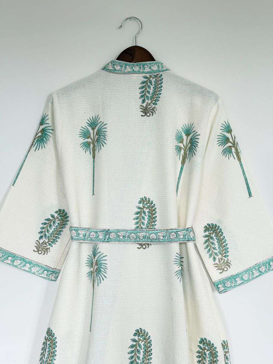 Hand Printed Bathrobe | Aqua Green