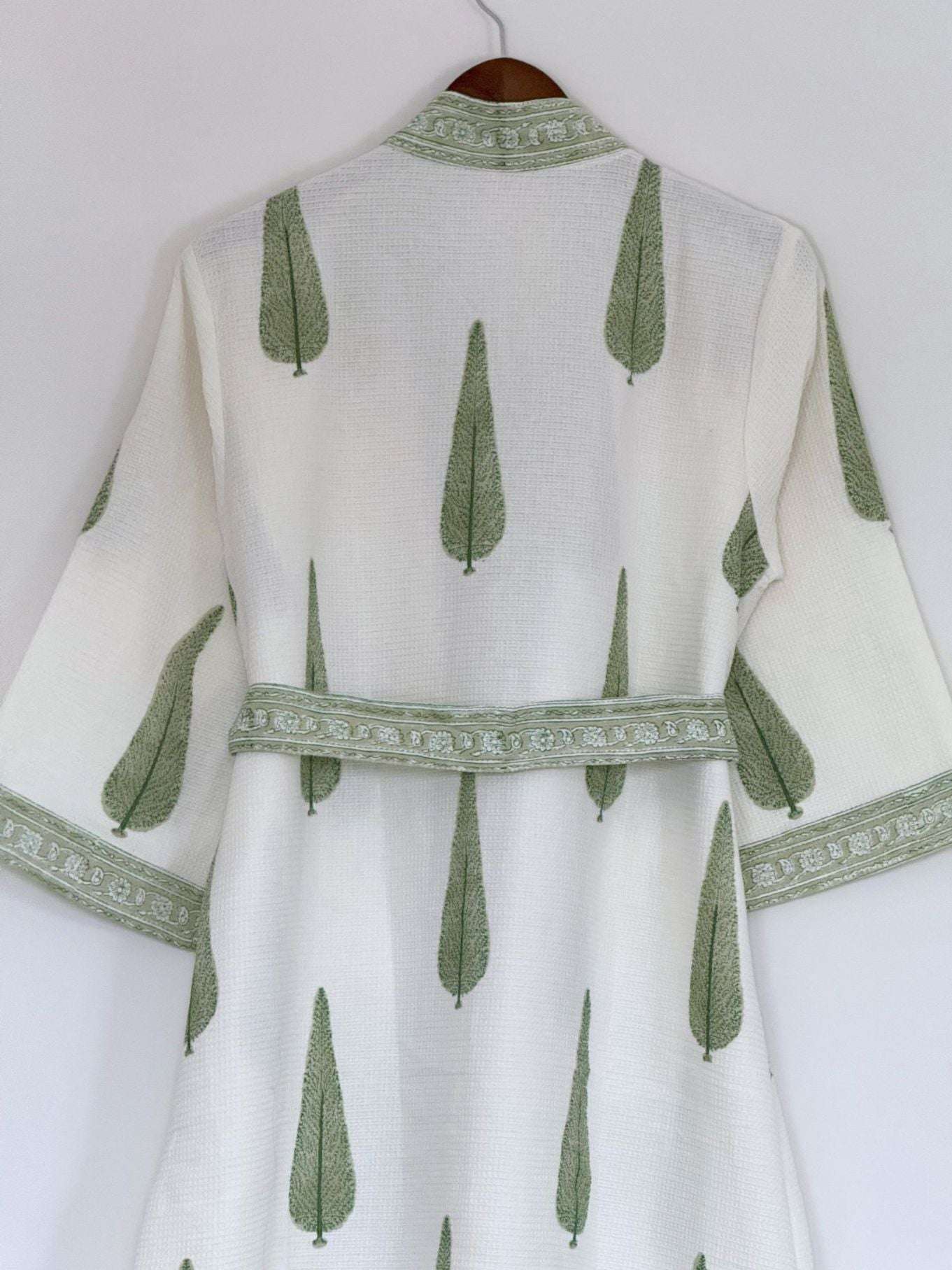 Hand Printed Bathrobe | Cypress Green