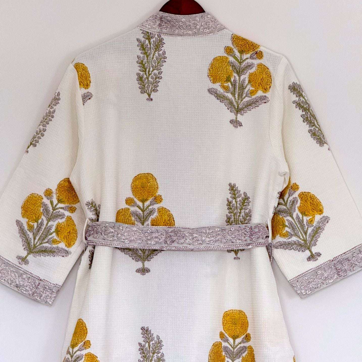 Hand Printed Bathrobe | Marigold