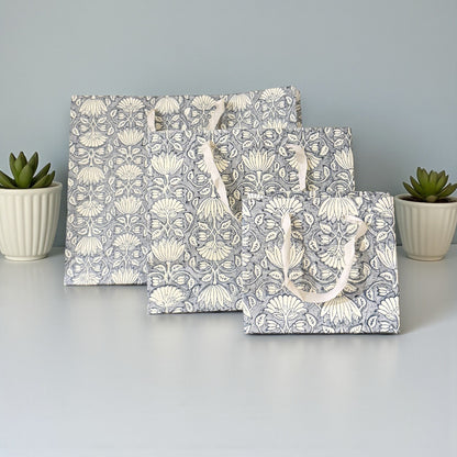 Handmade Block Printed Paper Bag | Blue Floral