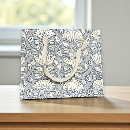 Handmade Block Printed Paper Bag | Blue Floral