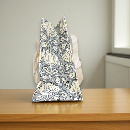 Handmade Block Printed Paper Bag | Blue Floral