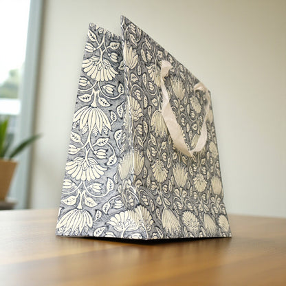 Handmade Block Printed Paper Bag | Blue Floral