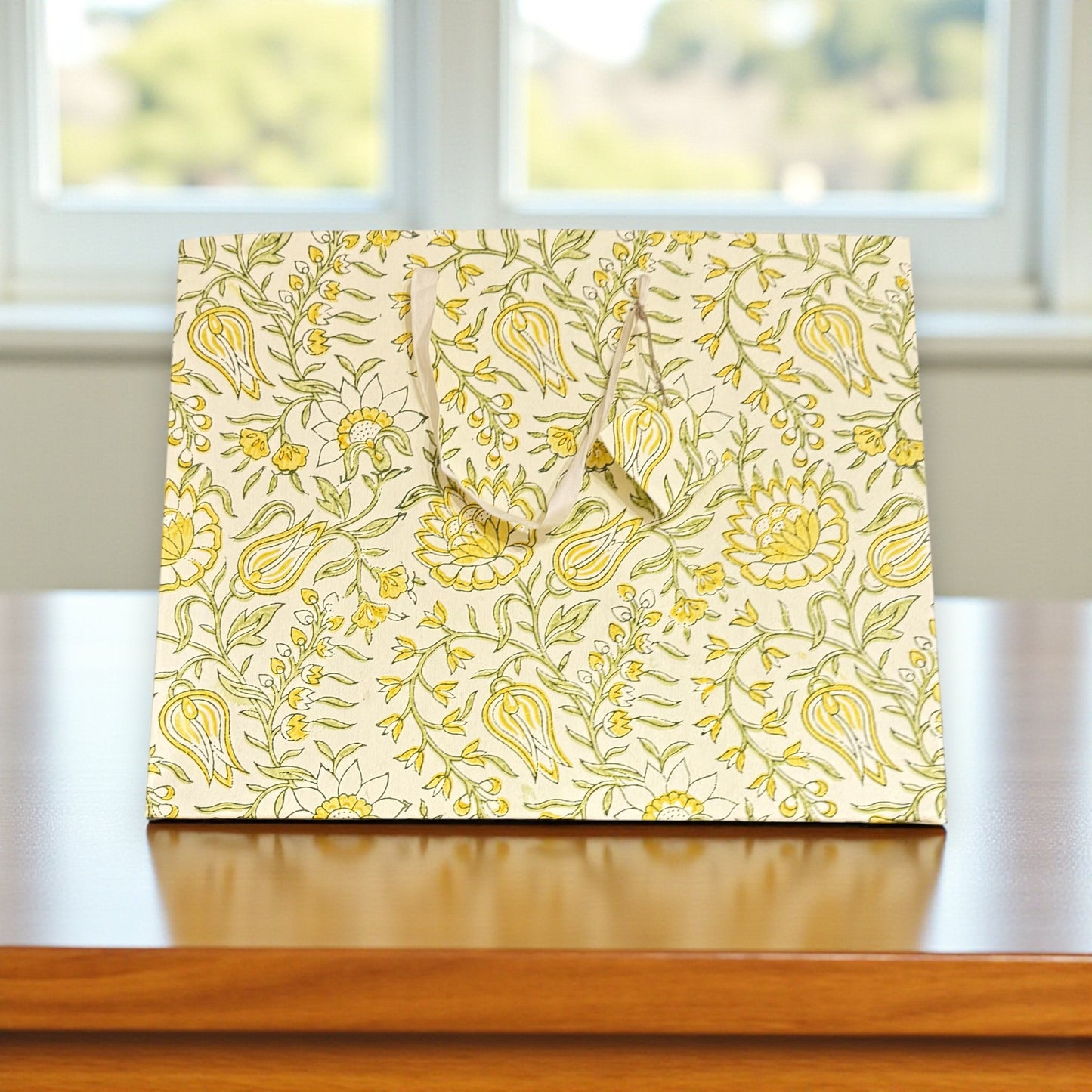 Handmade Block Printed Paper Bag | Vanilla Floral