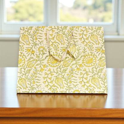 Handmade Block Printed Paper Bag | Vanilla Floral