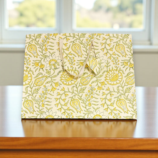 Handmade Block Printed Paper Bag | Vanilla Floral