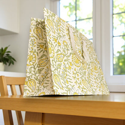 Handmade Block Printed Paper Bag | Vanilla Floral