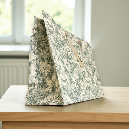 Handmade Block Printed Paper Bag | Mint Floral
