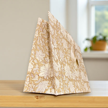 Handmade Block Printed Paper Bag | Brown Floral