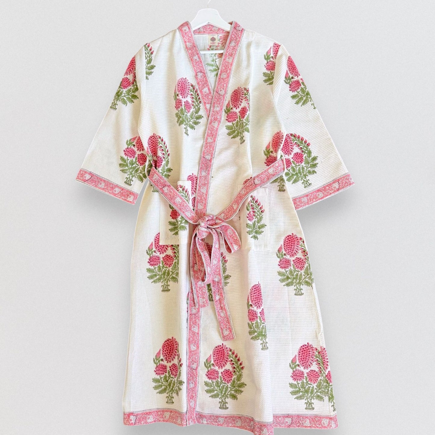 Hand Printed Bathrobe | Peach Floral