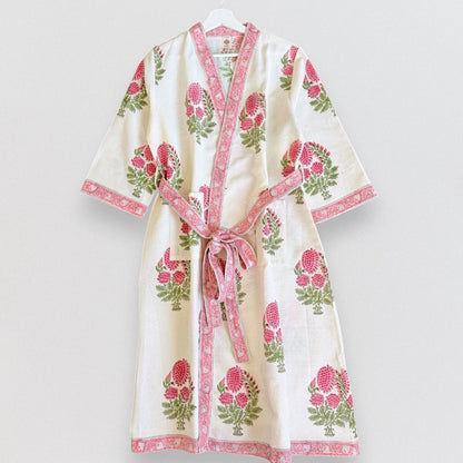 Hand Printed Bathrobe | Peach Floral