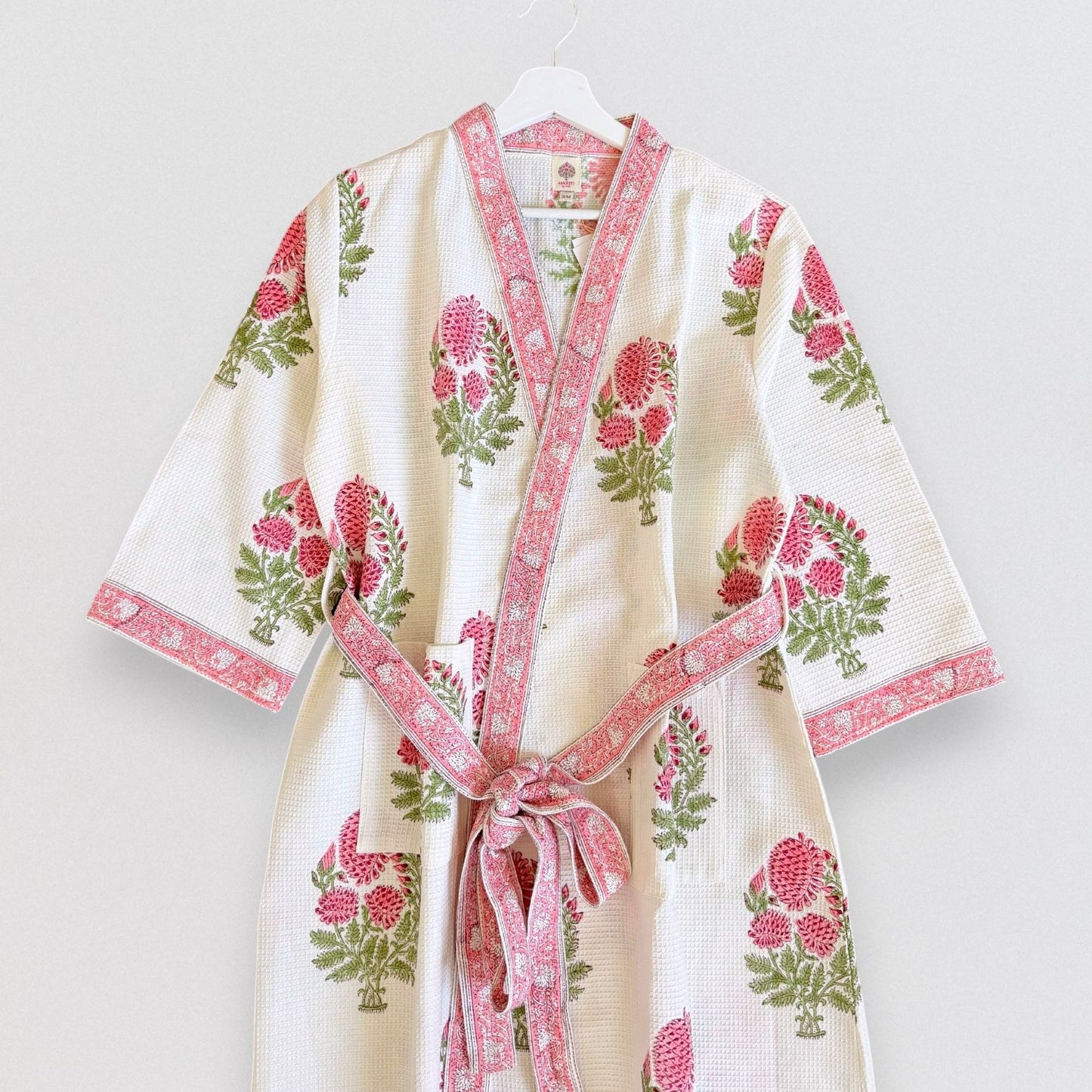 Hand Printed Bathrobe | Peach Floral
