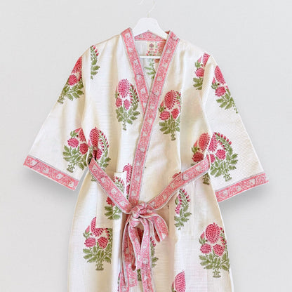 Hand Printed Bathrobe | Peach Floral