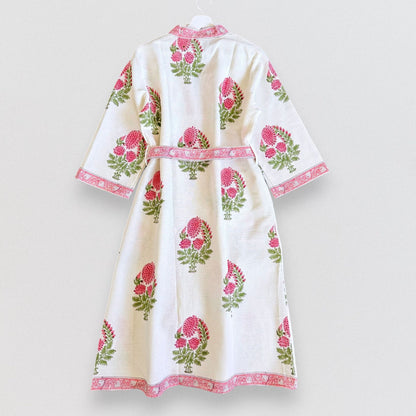 Hand Printed Bathrobe | Peach Floral
