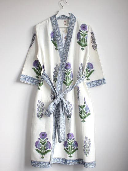 Hand Printed Bathrobe | Voilet Marigold