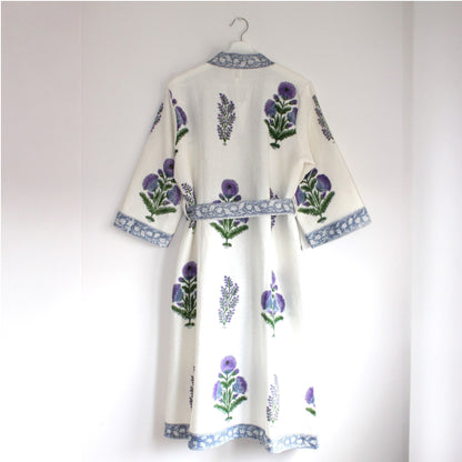 Hand Printed Bathrobe | Voilet Marigold