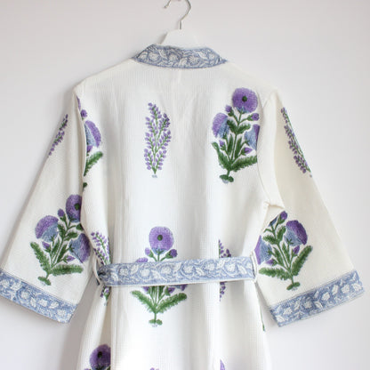 Hand Printed Bathrobe | Voilet Marigold