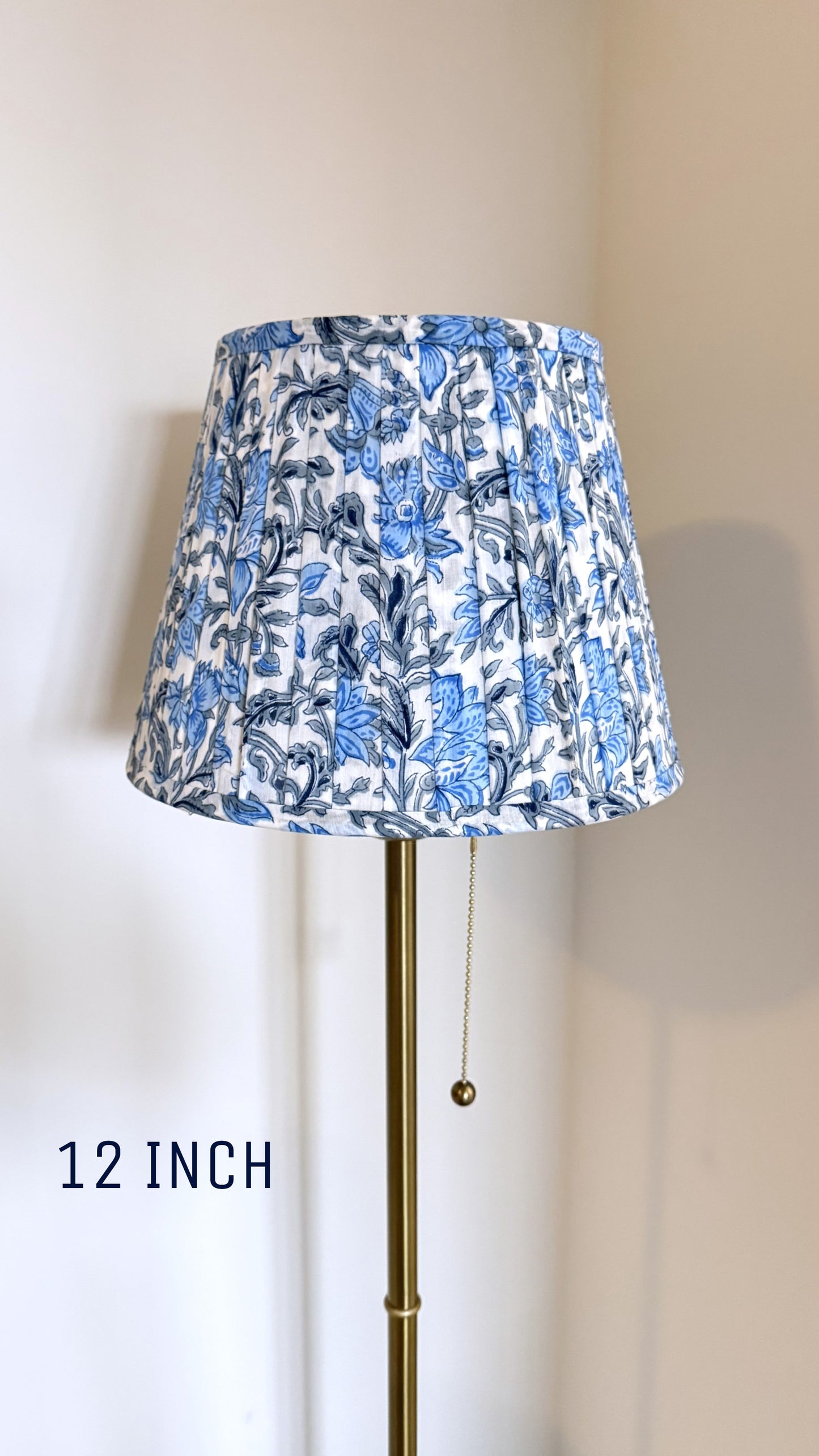 Pleated Lampshade | White Blue Floral