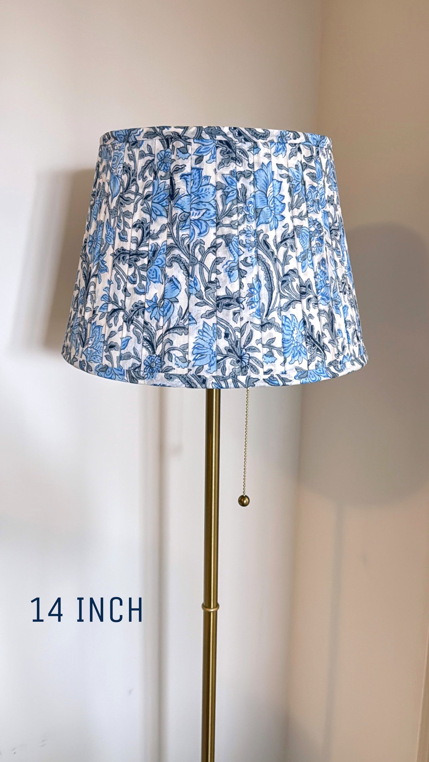 Pleated Lampshade | White Blue Floral