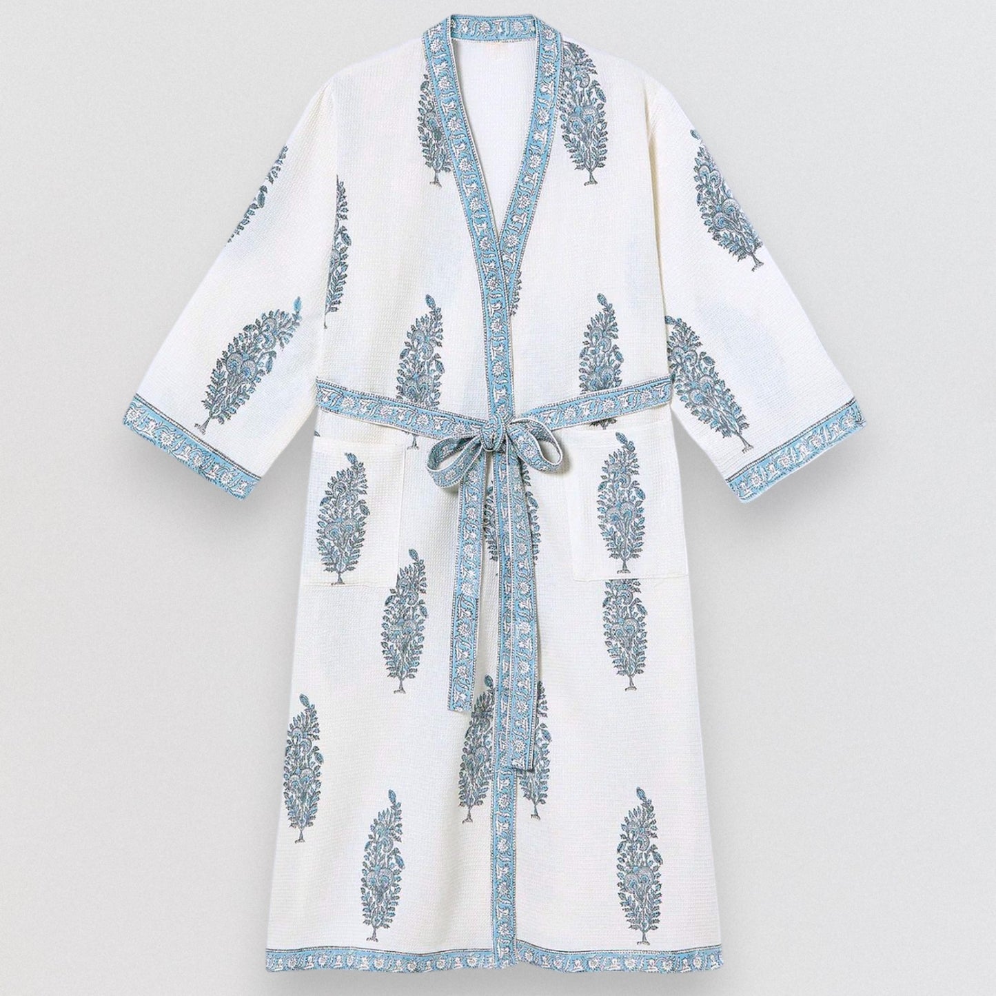 Hand Printed Bathrobe | Blue Paisley