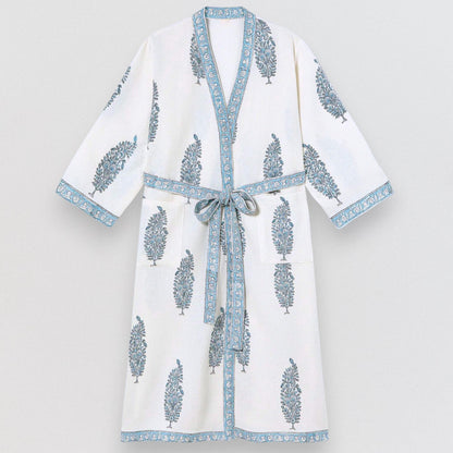 Hand Printed Bathrobe | Blue Paisley