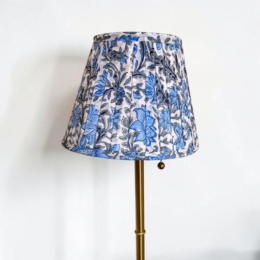 Pleated Lampshade | White Blue Floral
