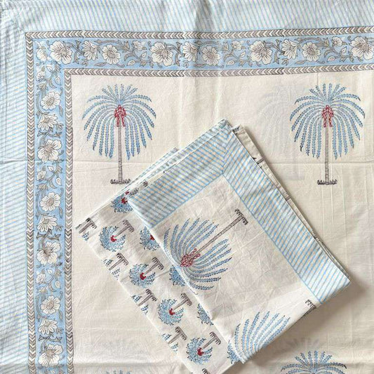 Flat Bed Sheet Set | King | Blue Palm
