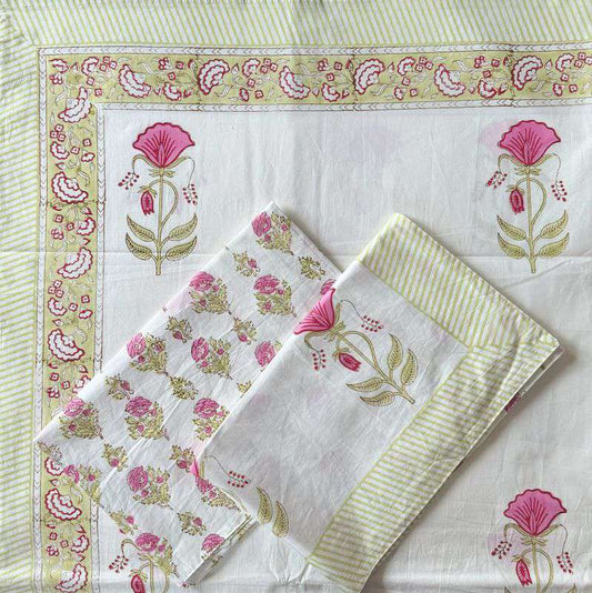 Flat Bed Sheet Set | King | Lime Floral