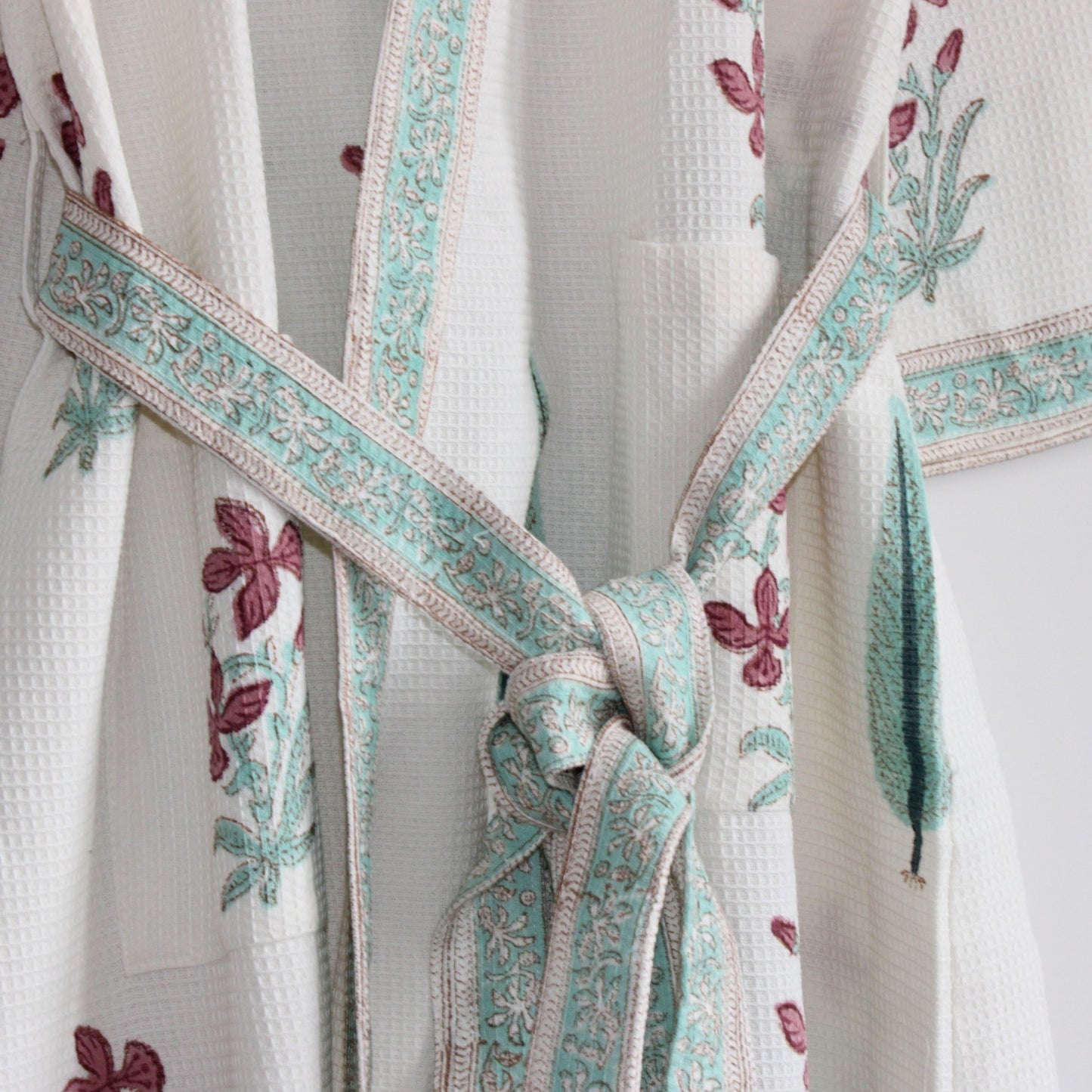 Hand Printed Bathrobe | Garden Turq