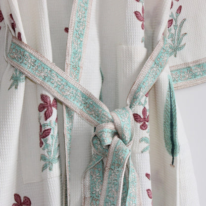 Hand Printed Bathrobe | Garden Turq