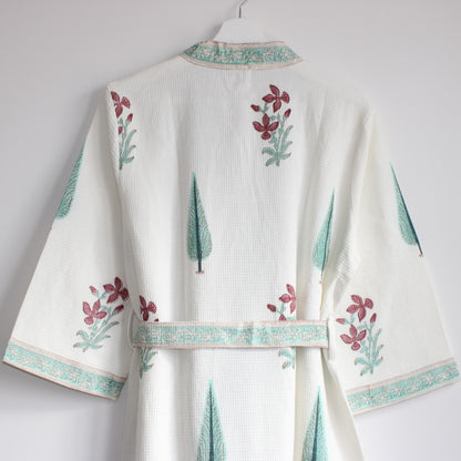 Hand Printed Bathrobe | Garden Turq
