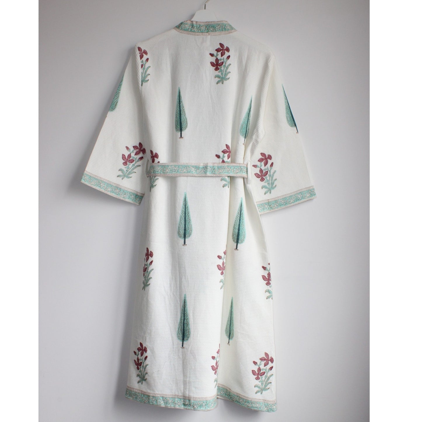 Hand Printed Bathrobe | Garden Turq
