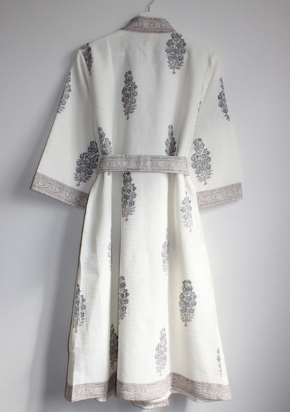 Hand Printed Bathrobe | Grey Block
