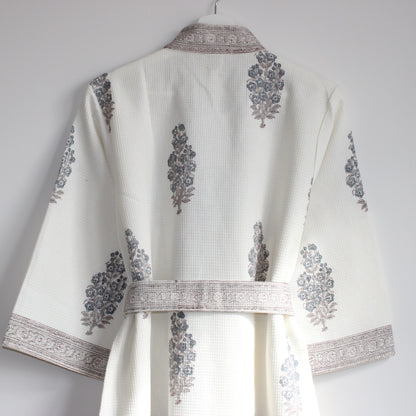 Hand Printed Bathrobe | Grey Block