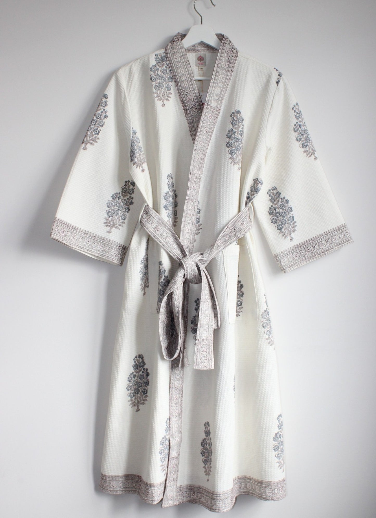 Hand Printed Bathrobe | Grey Block