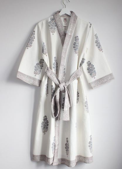 Hand Printed Bathrobe | Grey Block