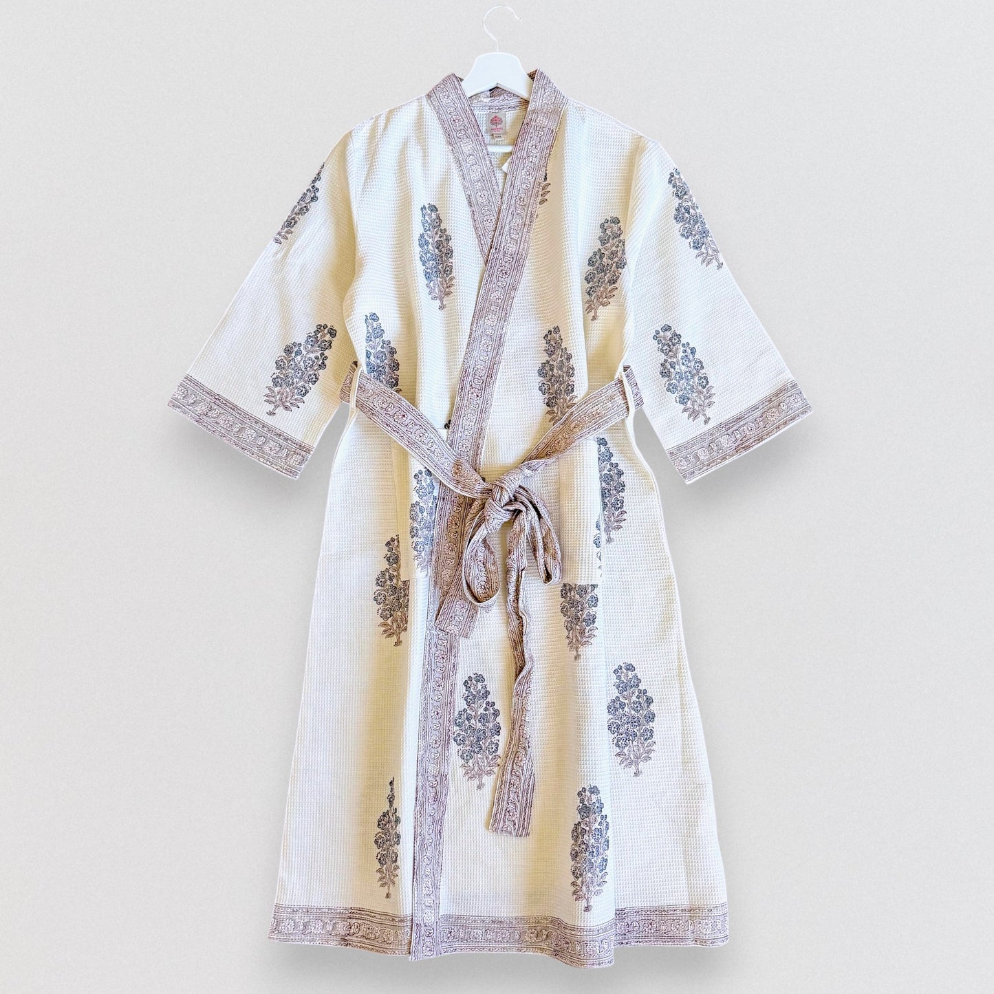 Hand Printed Bathrobe | Grey Block