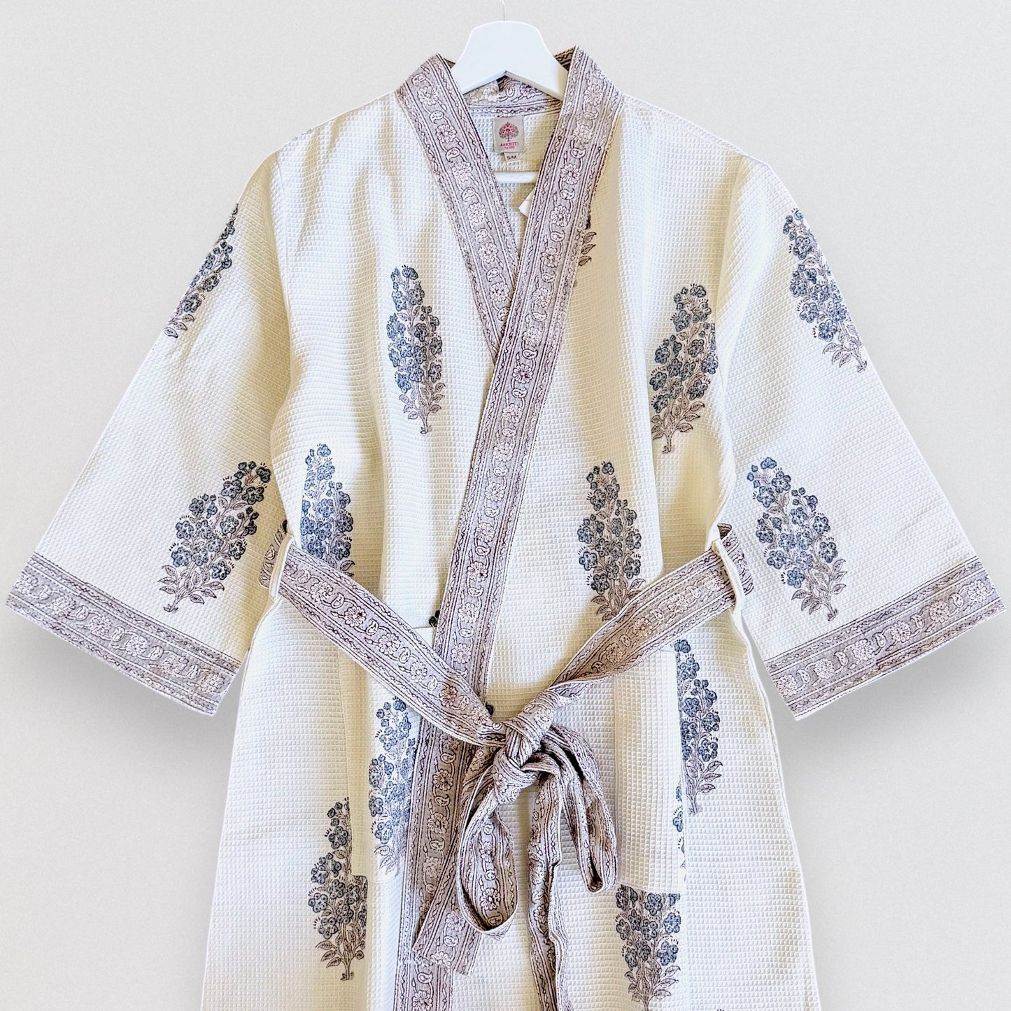 Hand Printed Bathrobe | Grey Block
