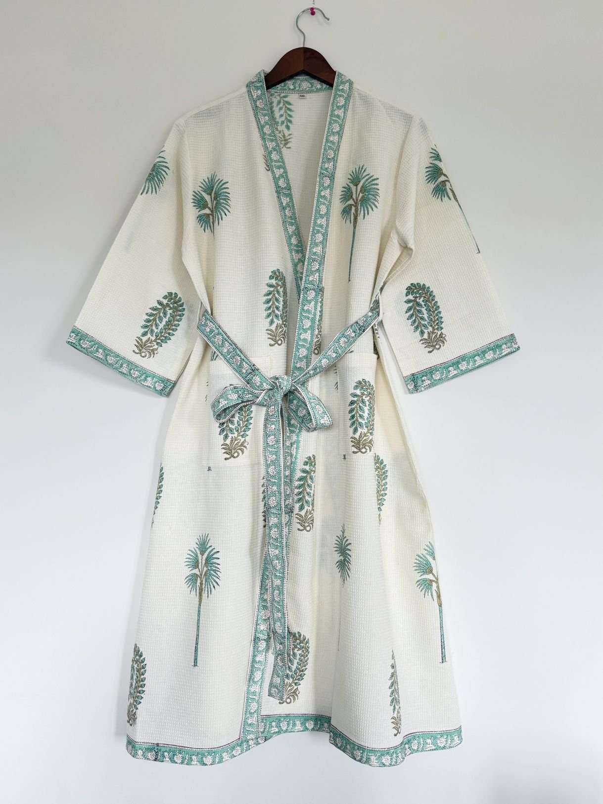 Hand Printed Bathrobe | Aqua Green