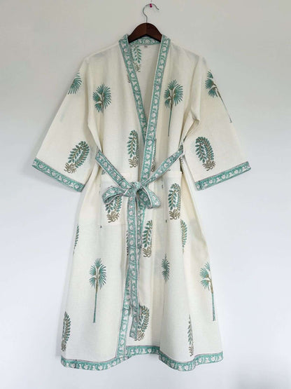 Hand Printed Bathrobe | Aqua Green