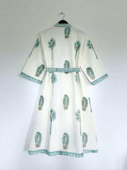 Hand Printed Bathrobe | Aqua Green