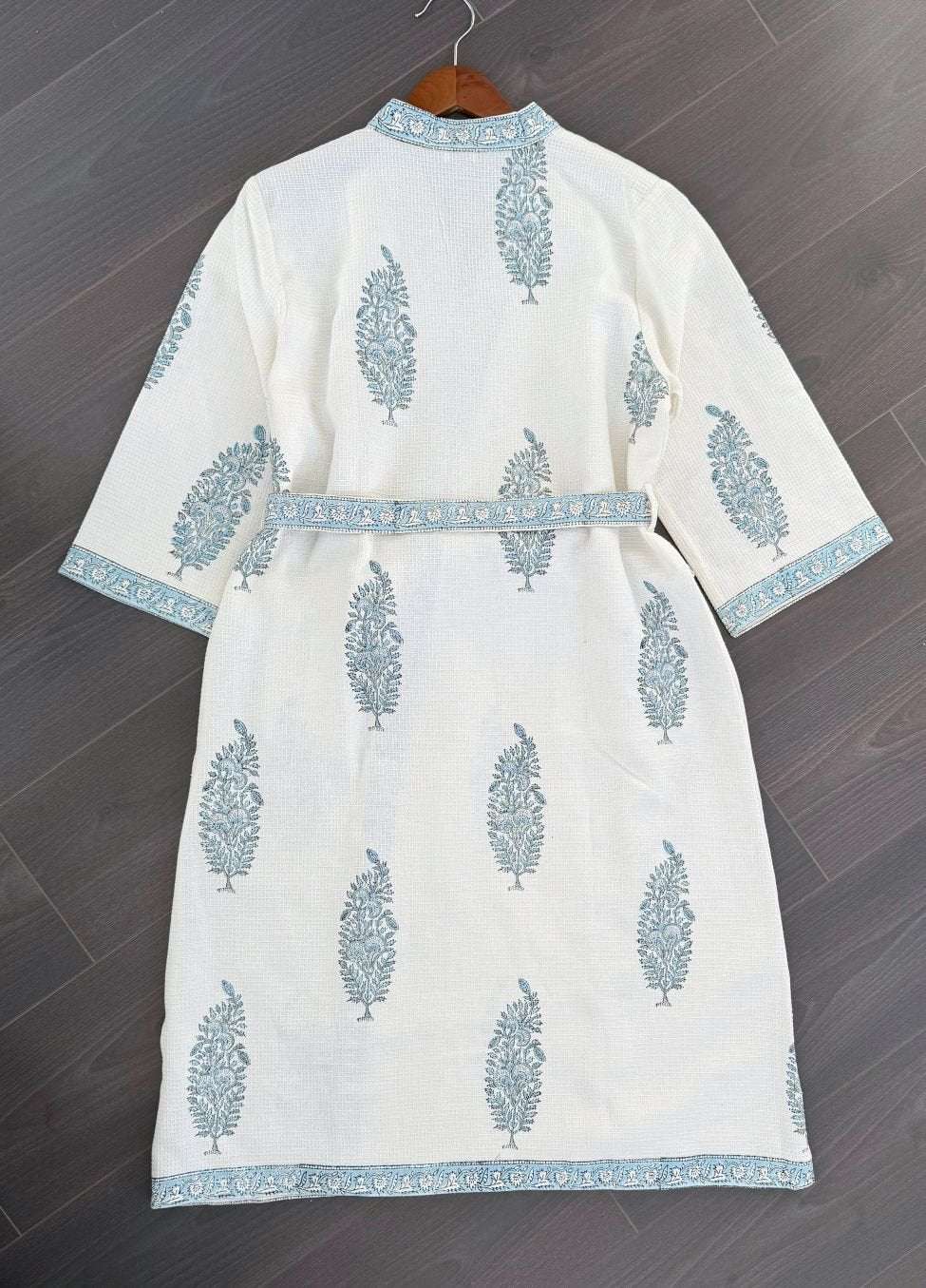 Hand Printed Bathrobe | Blue Paisley