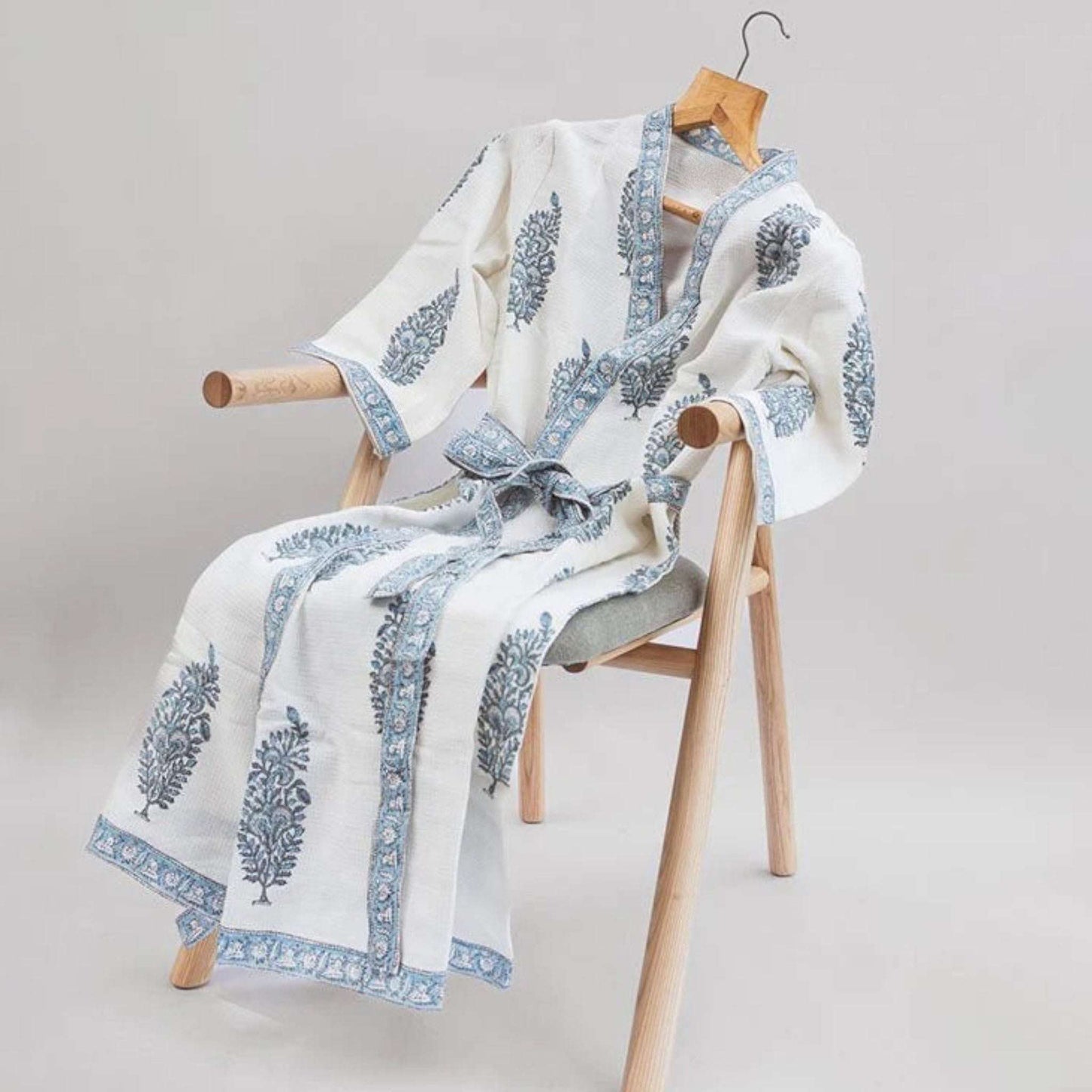 Hand Printed Bathrobe | Blue Paisley