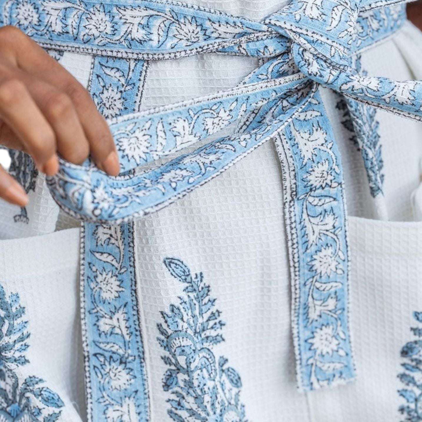 Hand Printed Bathrobe | Blue Paisley