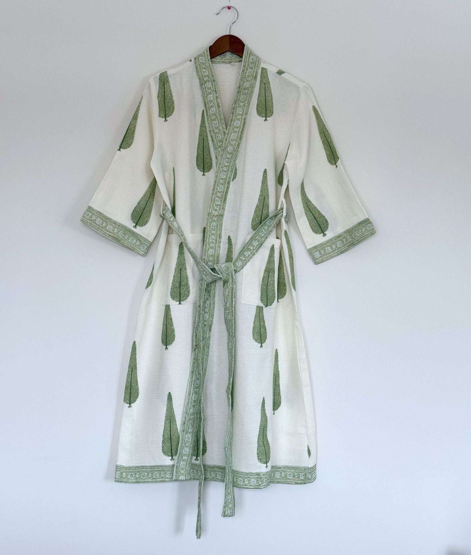 Hand Printed Bathrobe | Cypress Green