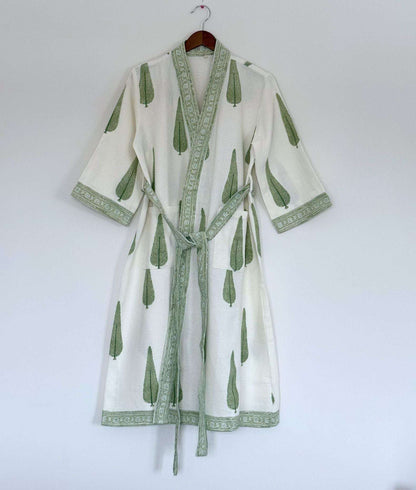 Hand Printed Bathrobe | Cypress Green