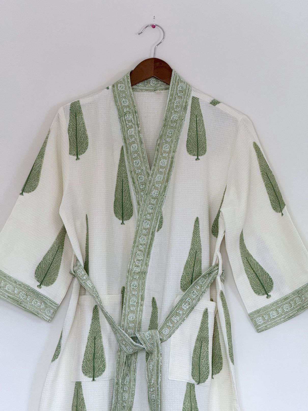 Hand Printed Bathrobe | Cypress Green