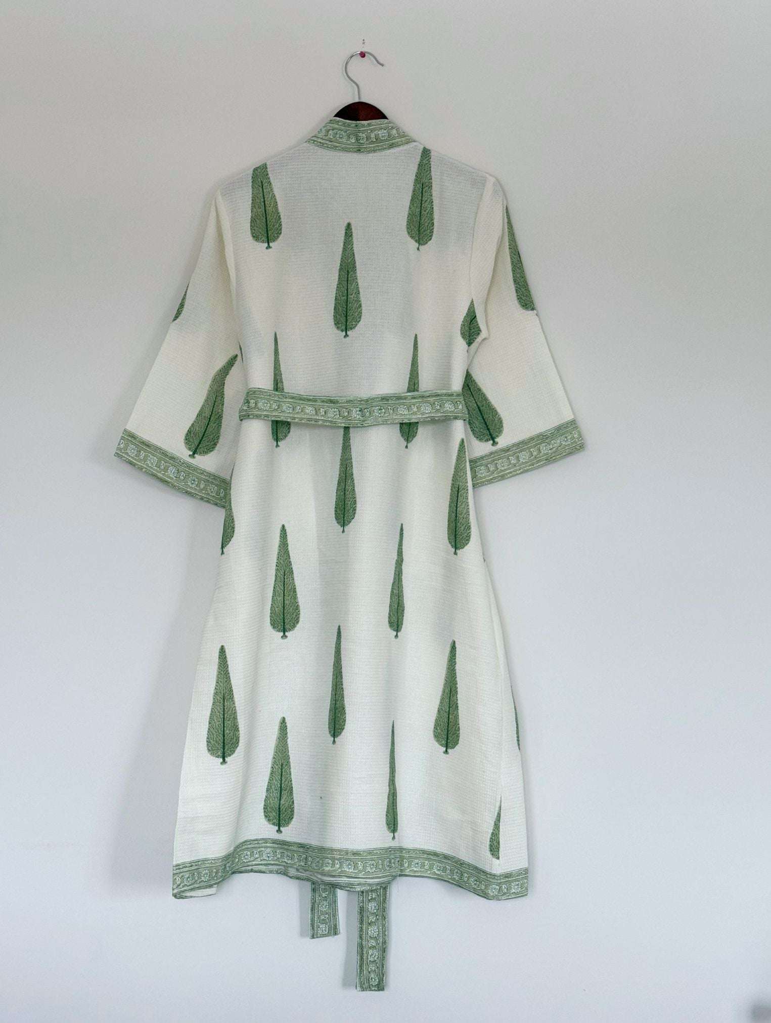 Hand Printed Bathrobe | Cypress Green