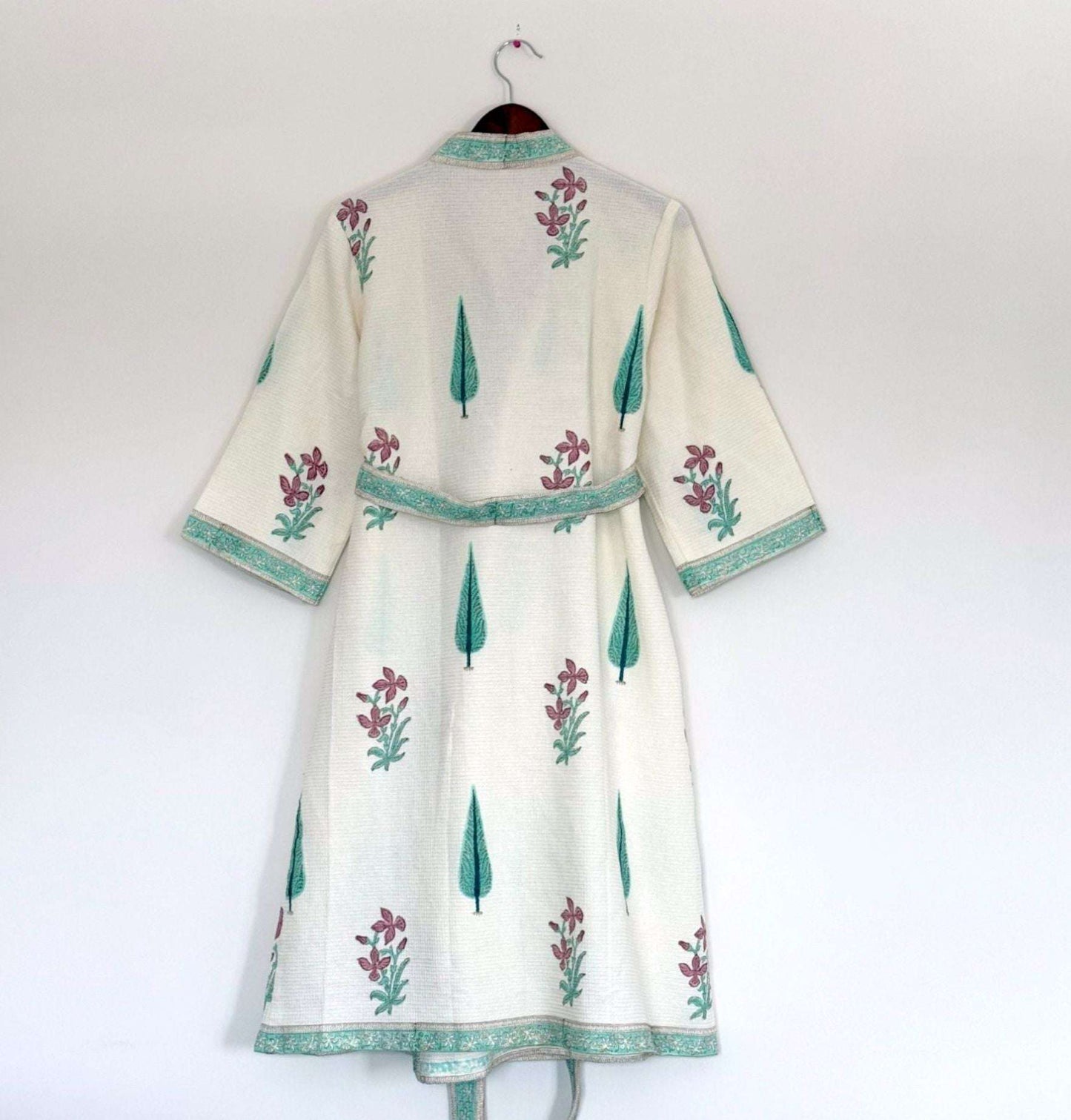 Hand Printed Bathrobe | Garden Turq
